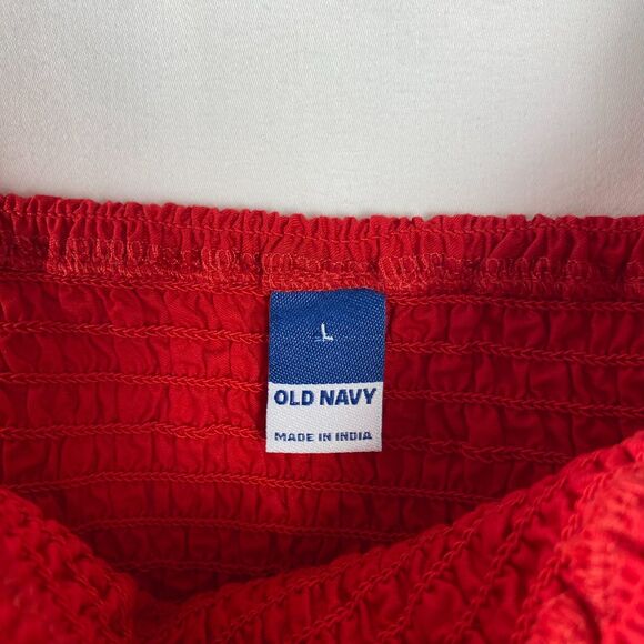 Old Navy Womens Top L Fitted Ruffle-Strap Fully Smocked Cropped Red NWT - Picture 3 of 9